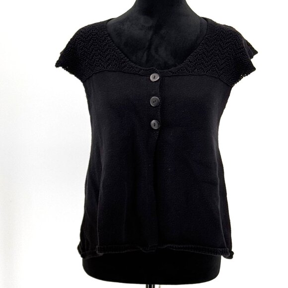 Vtg RXB Cardigan Women M Black Knit Top Textured Shell Buttons Hong Kong Flutter - Picture 1 of 7